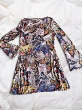 S/M Women’s Butterfly Print Stretchy Mesh Midi Dress Multicolor